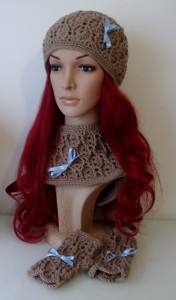 Textured Lacy Hat, Gloves and Cowl Set Crochet